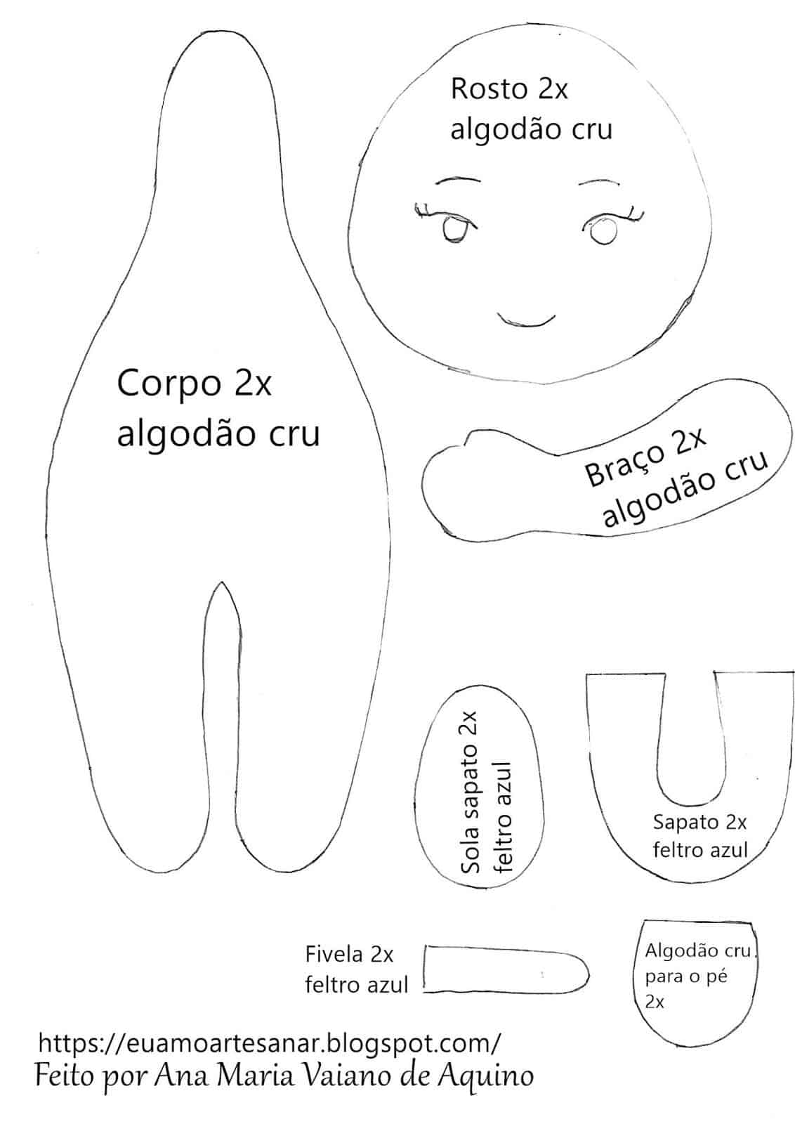 Como fazer boneca de pano com moldes passo a passo