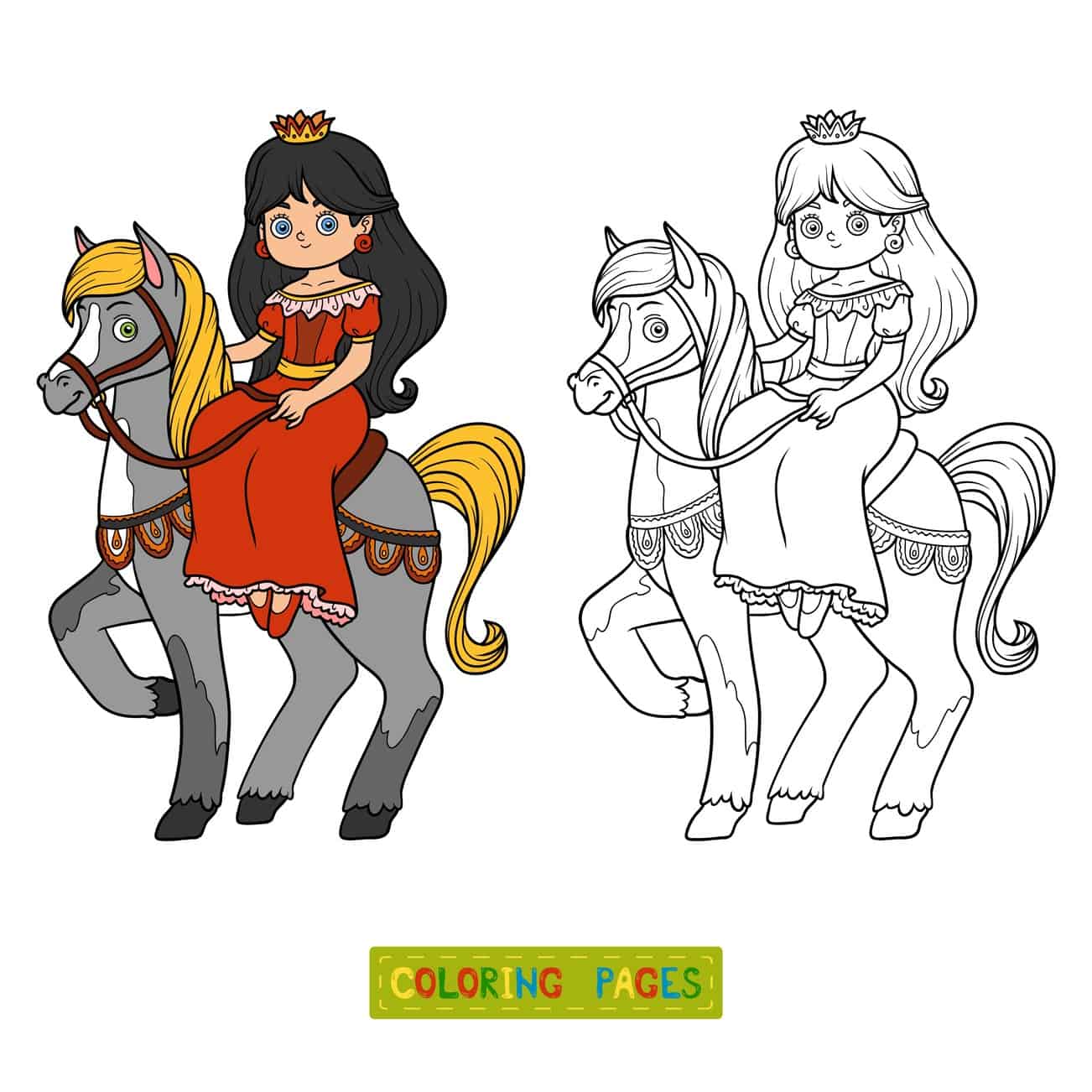 Princesa no cavalo para colorir-1