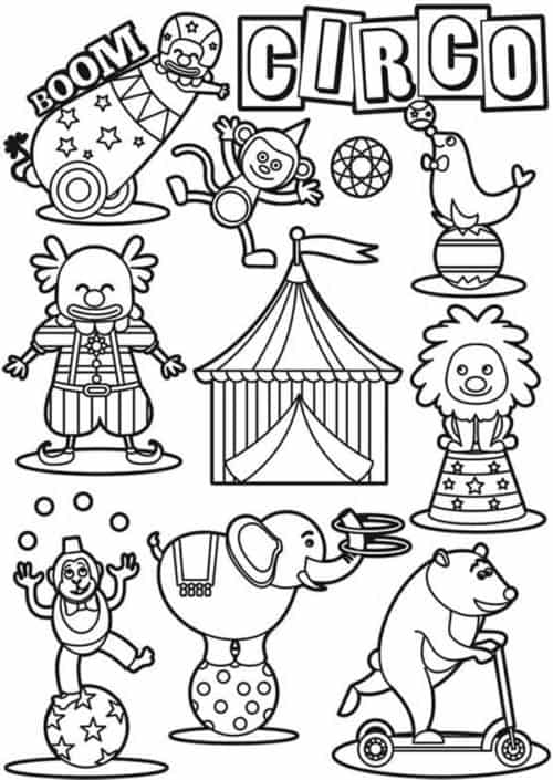 Circo para colorir e pintar