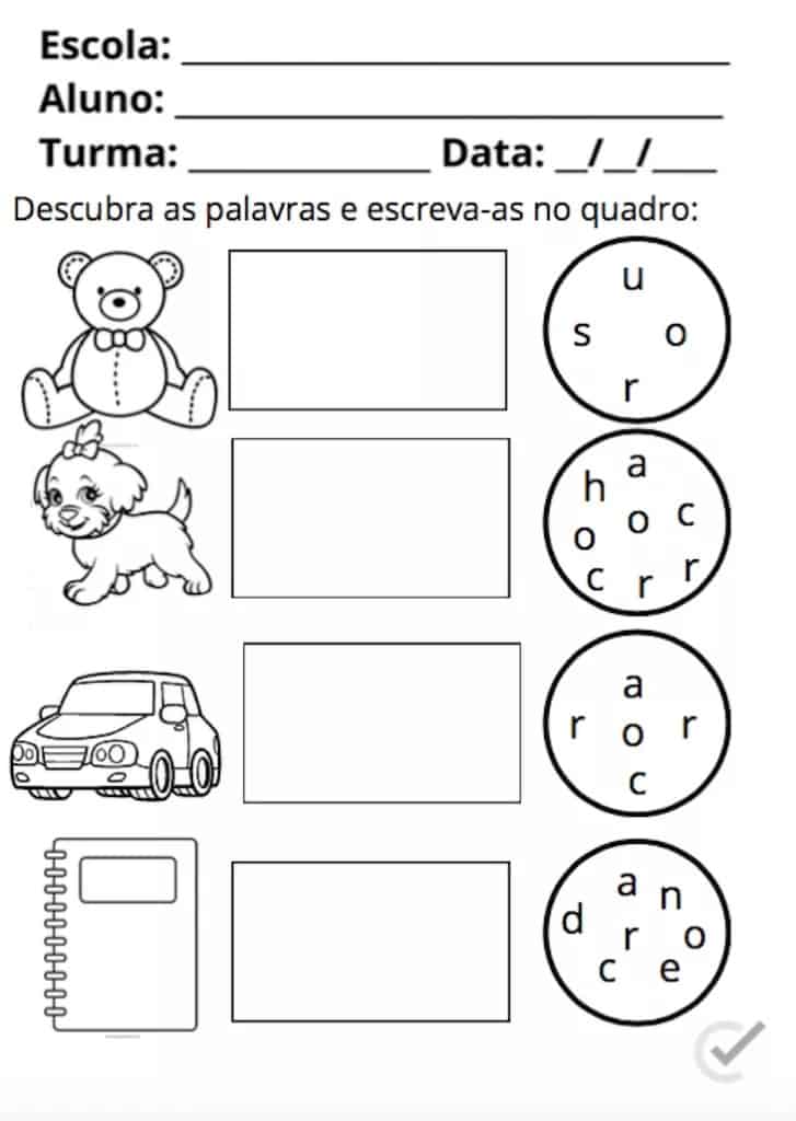 Atividade para educação infantil 5 anos