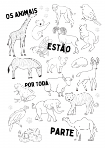 Preto e Branco Alinhado Animais Folha de Atividade de Colorir