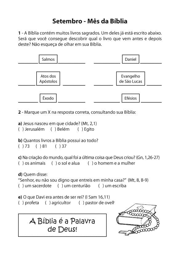 Atividades sobre a bíblia 