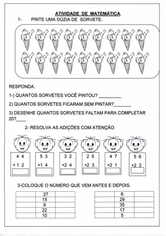 Atividades de matemática 1 ano