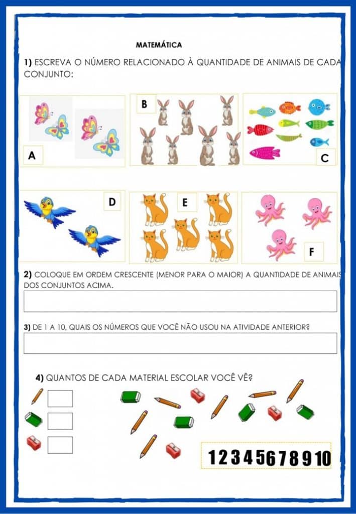 Atividades de matemática 1 ano