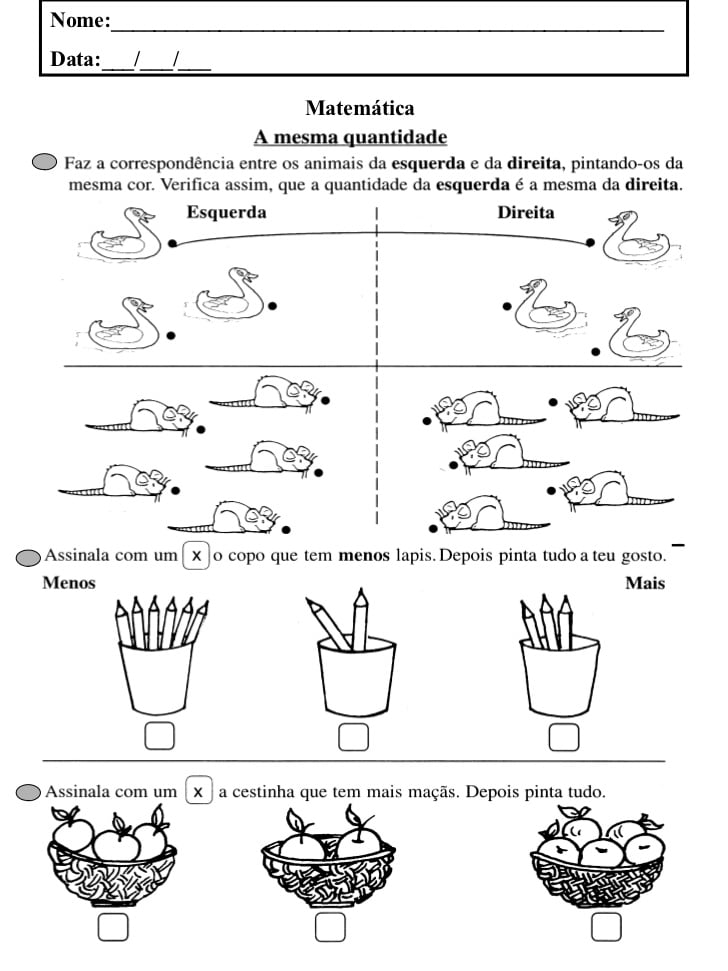 Atividades de matemática 1 ano