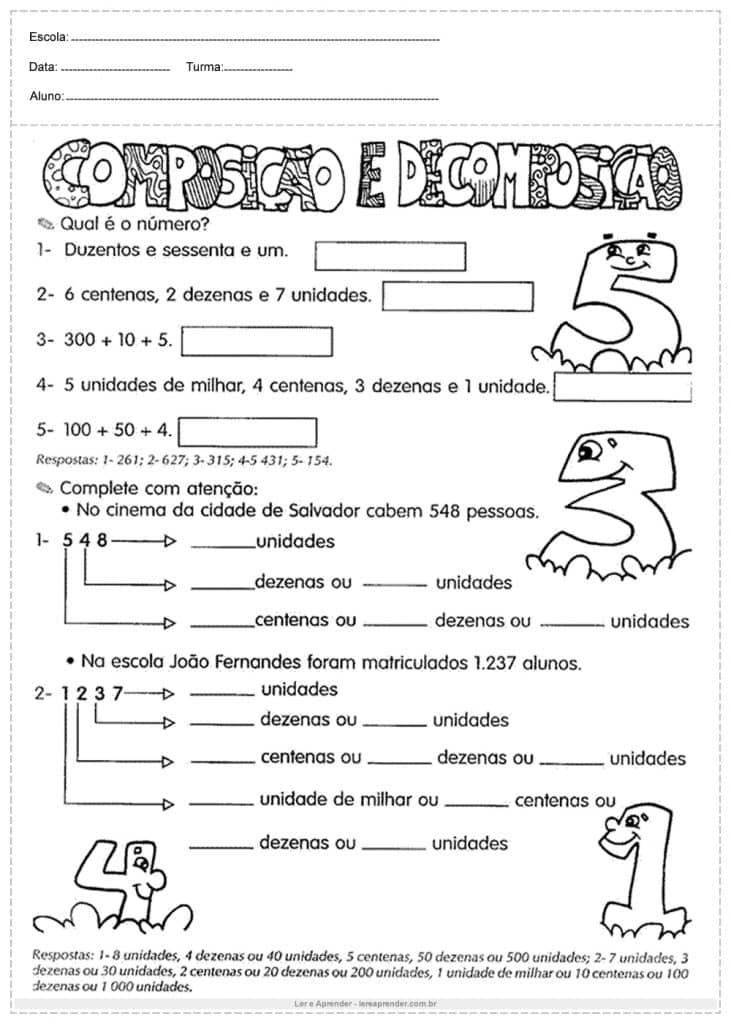 Atividades de matemática 4º ano