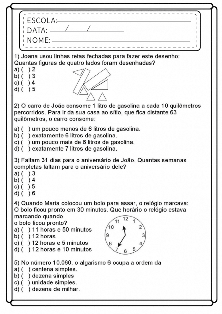 Atividades de matemática 5º ano