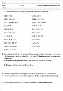 Atividades de matemática 5º ano