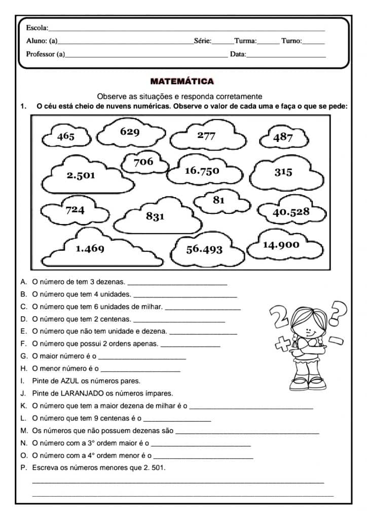 Atividades de matemática 5º ano