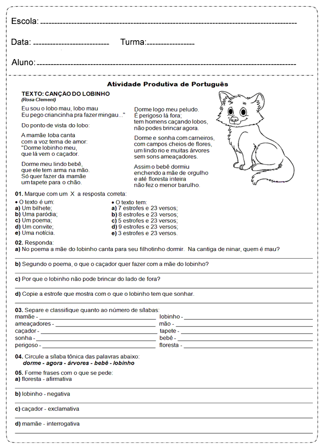 Atividades de português 3º ano