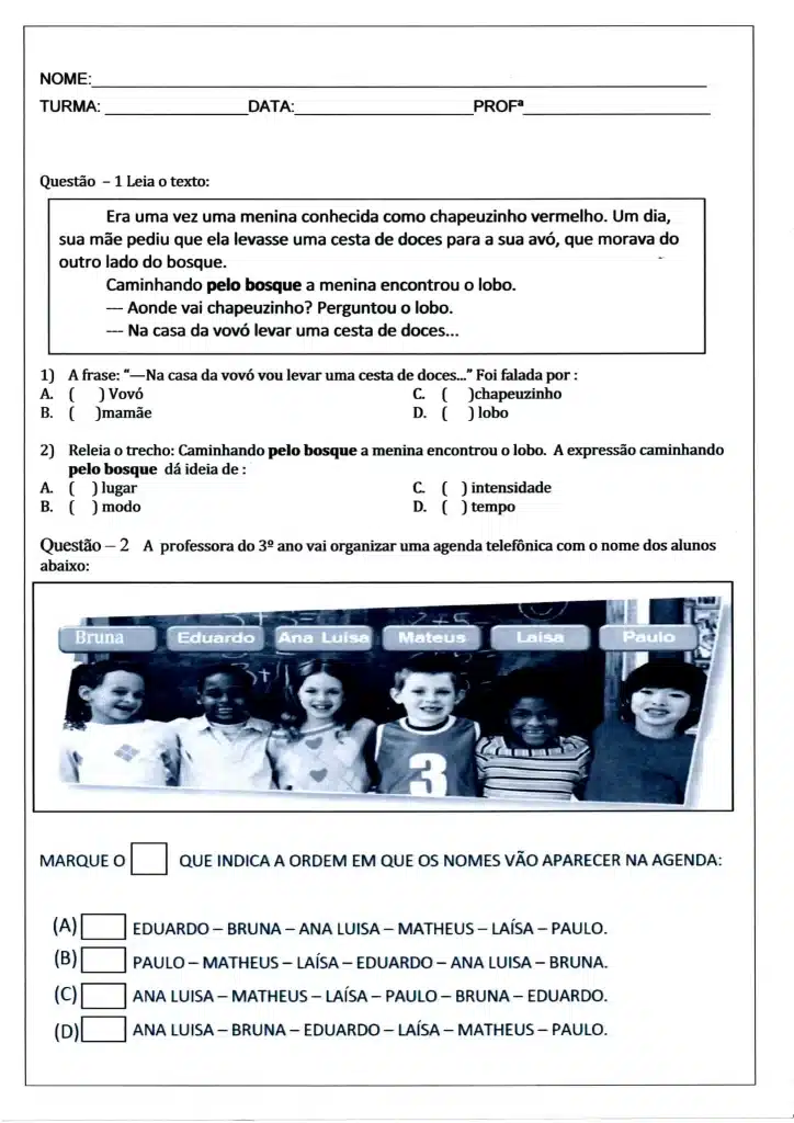 Atividades de português 3º ano