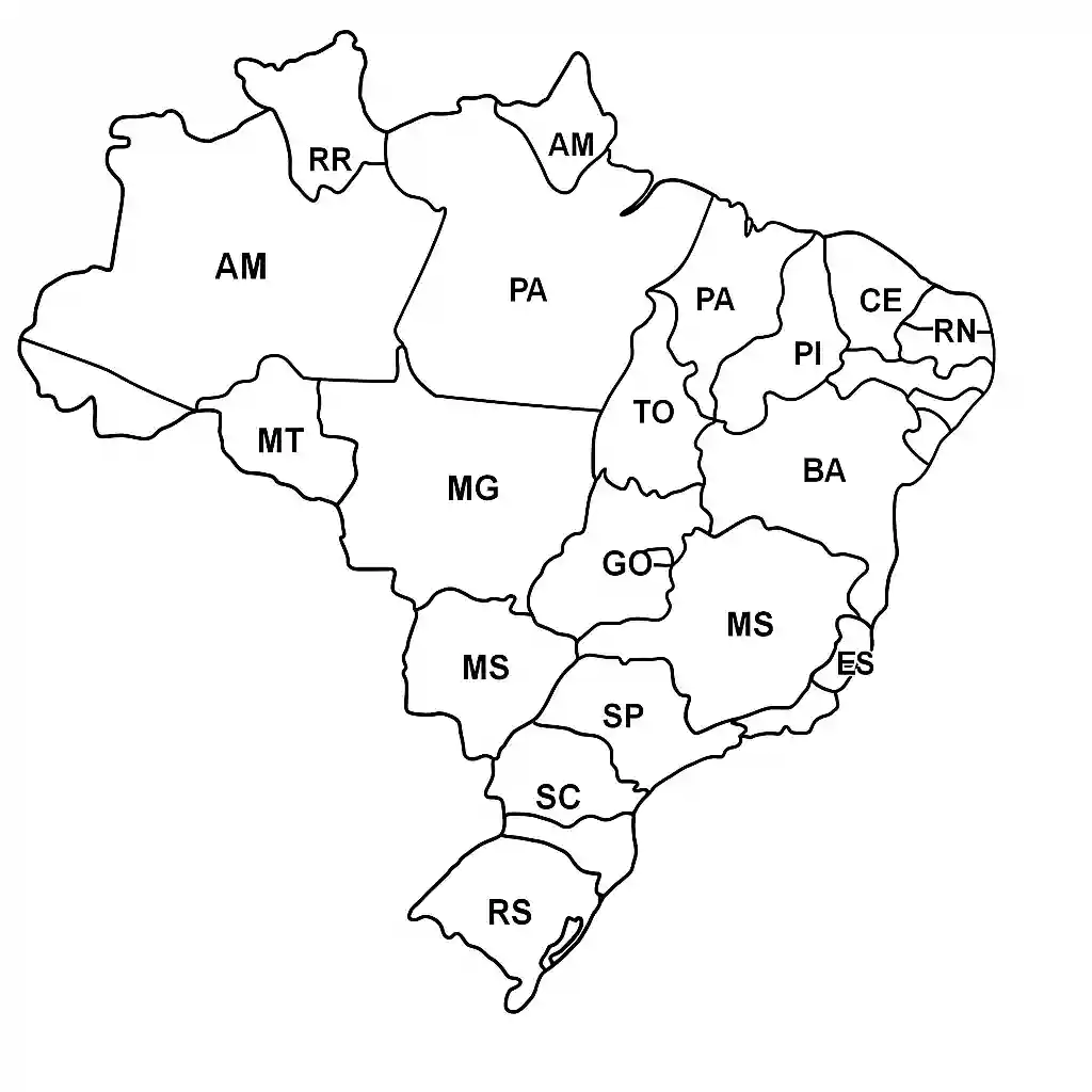 Mapa do Brasil com siglas dos estados